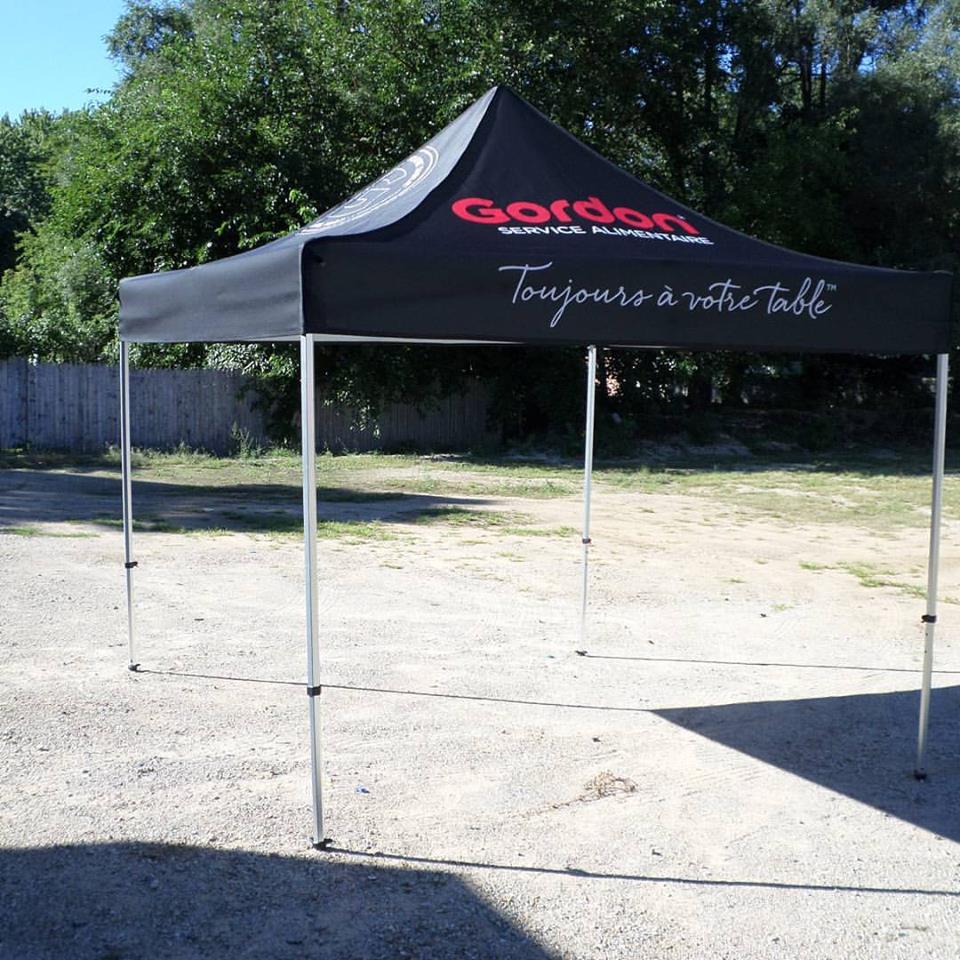 Portable pop-up canopy with promotional graphics
