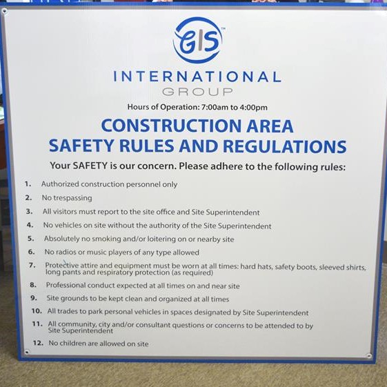 High-visibility custom safety sign for an active work area