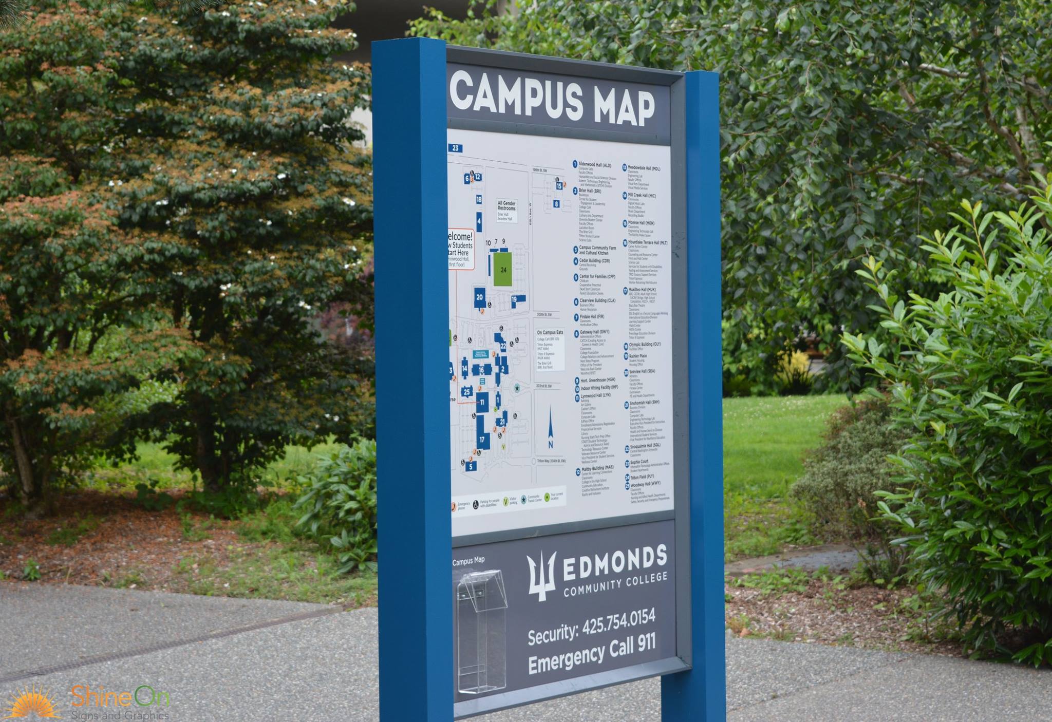 Outdoor post-and-panel directory and wayfinding sign