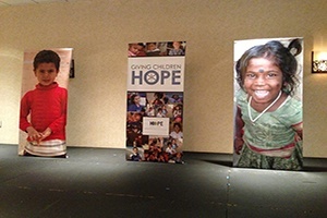 Custom retractable banner displayed at a business event