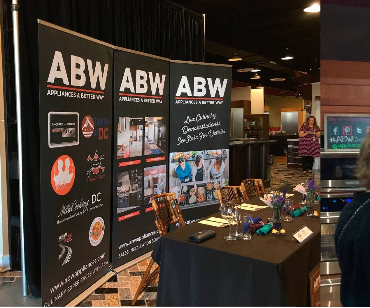 Printed banner graphics used within a trade show display