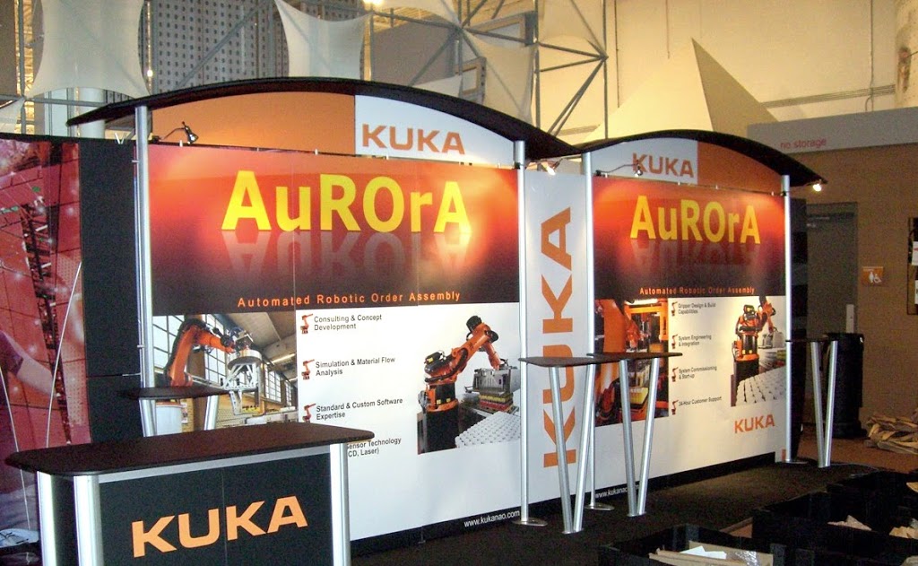 Modular trade show booth configured for an exhibition