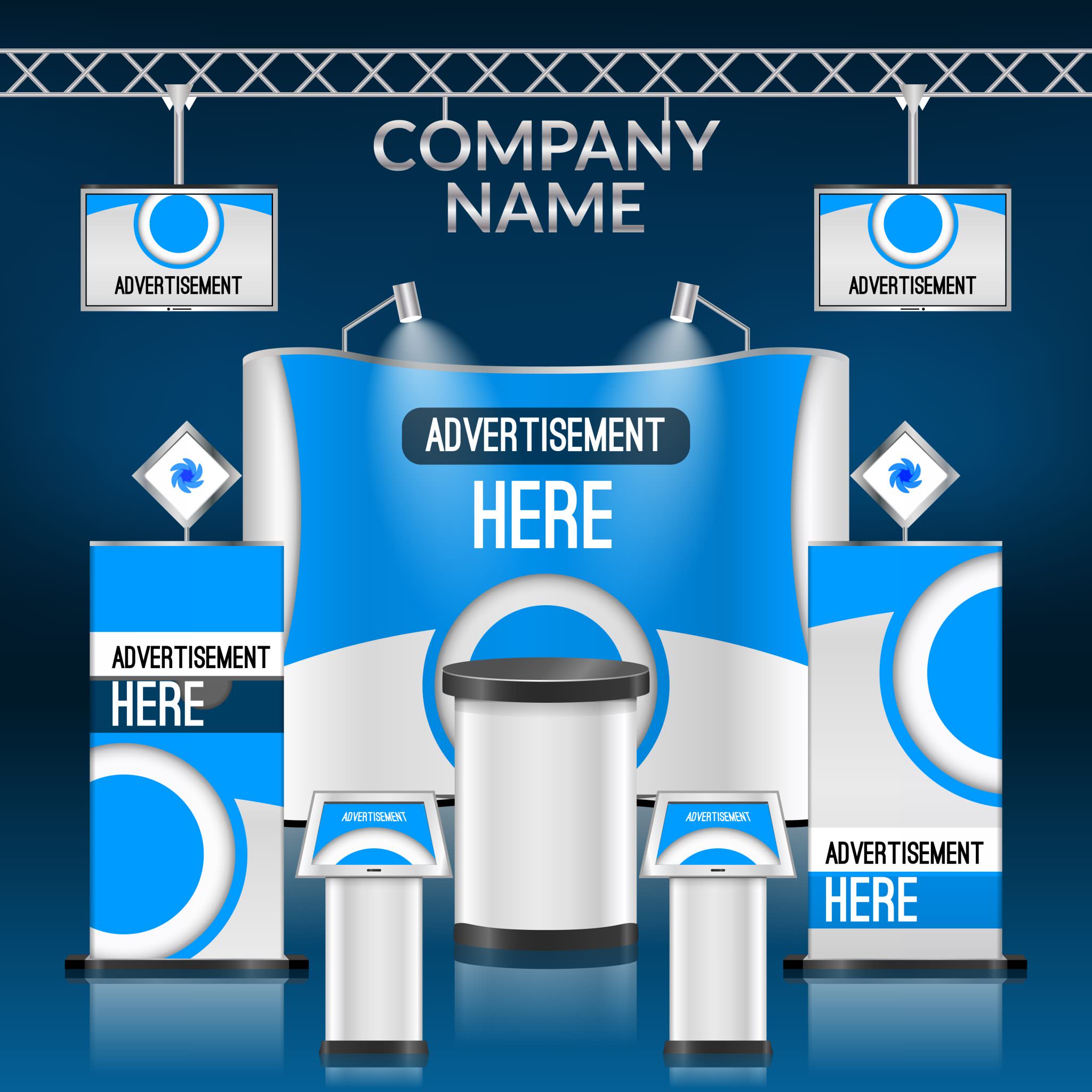 Custom exhibition signage inside a trade show hall