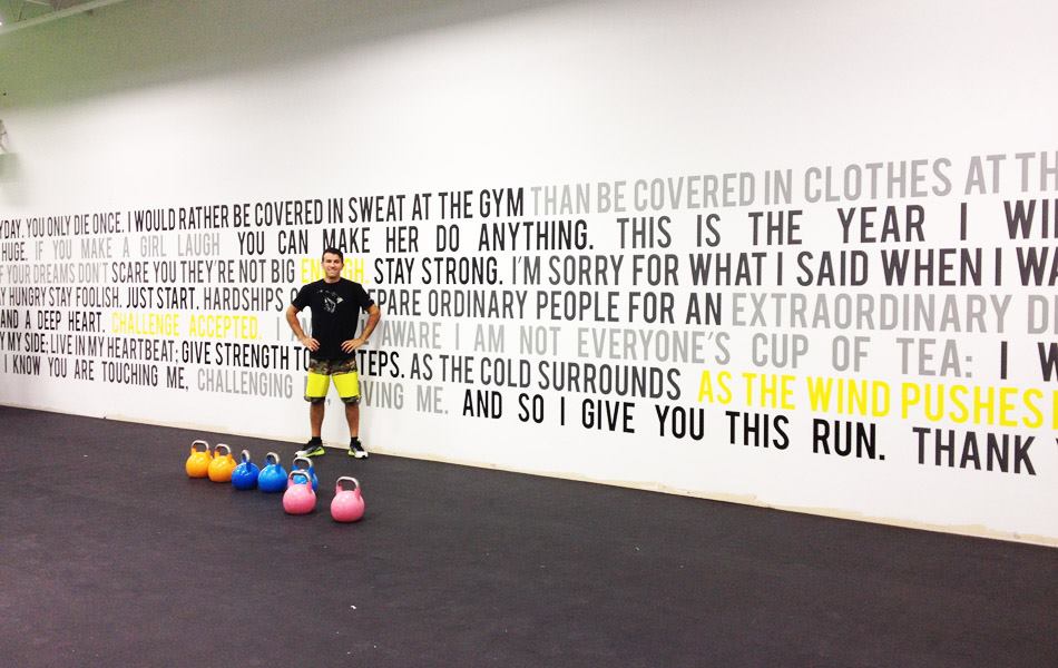Interior wall decorated with custom vinyl lettering and graphics