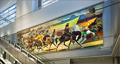 Large vinyl wall graphic aligned and installed on an interior wall