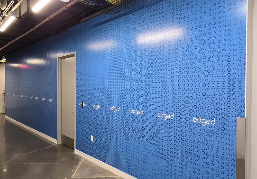 Office interior transformed by a professionally printed wall mural