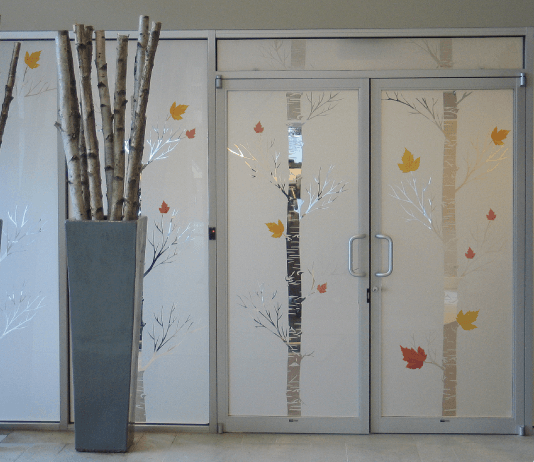 Privacy window signage applied to office glass panels